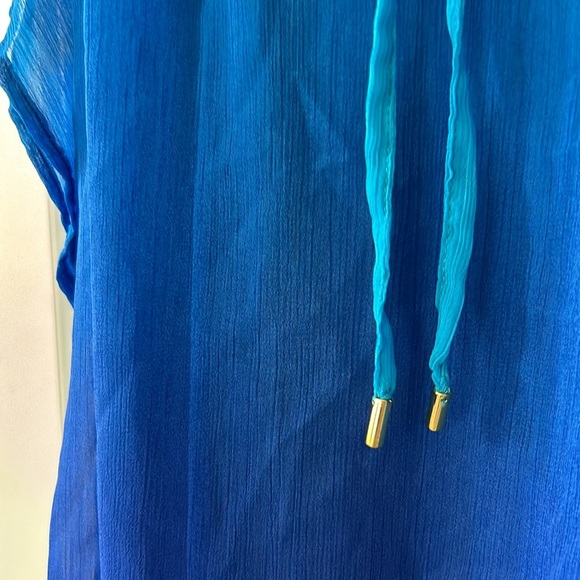 Bleu Rod Beattie Sheer Ombre Swim Cover Up in Blue Lyst Plunging Neckline w Ties - Picture 5 of 13